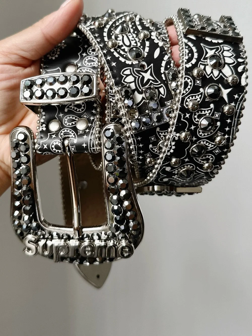 SUPREME x B.B. SIMONS  Leather Belt Crystal-Studded